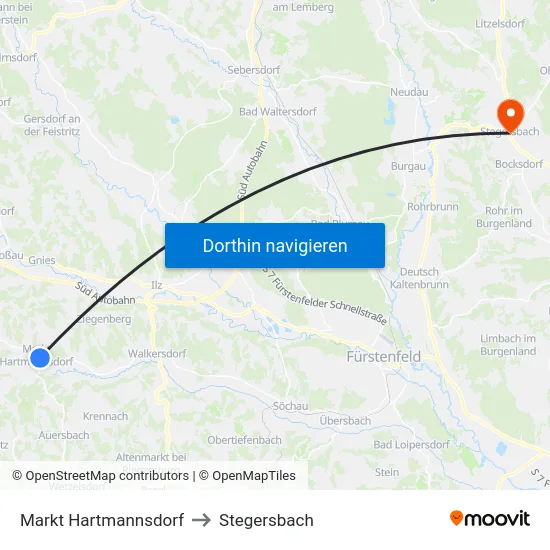 Markt Hartmannsdorf to Stegersbach map