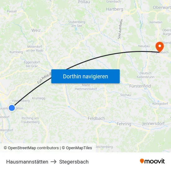 Hausmannstätten to Stegersbach map