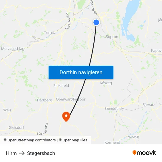 Hirm to Stegersbach map