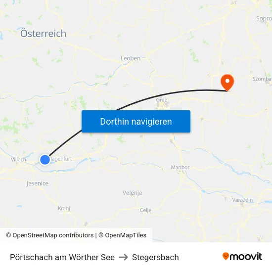 Pörtschach am Wörther See to Stegersbach map