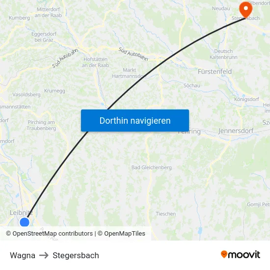 Wagna to Stegersbach map