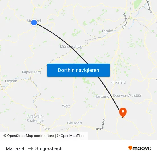 Mariazell to Stegersbach map