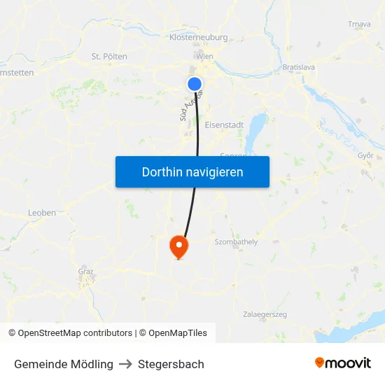Gemeinde Mödling to Stegersbach map