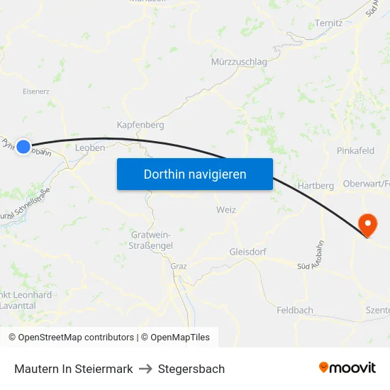 Mautern In Steiermark to Stegersbach map