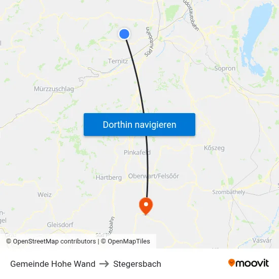 Gemeinde Hohe Wand to Stegersbach map