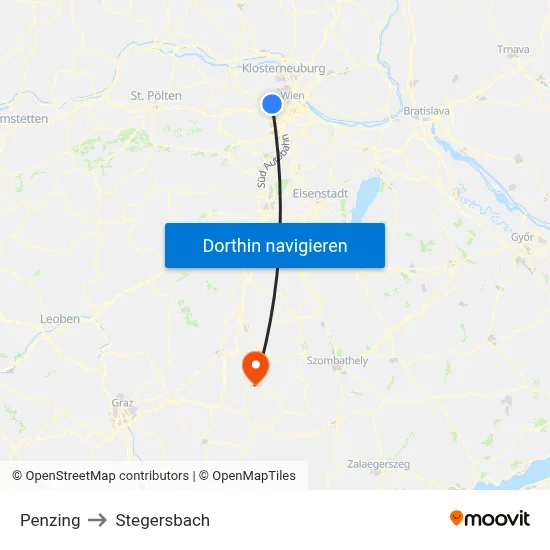 Penzing to Stegersbach map