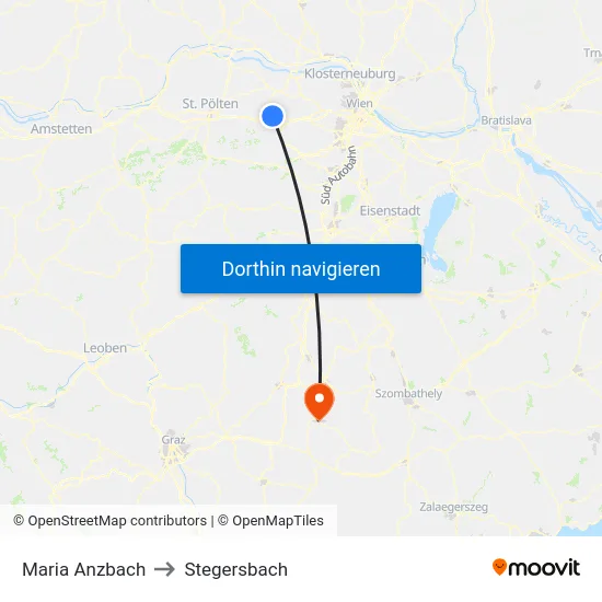Maria Anzbach to Stegersbach map