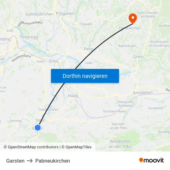 Garsten to Pabneukirchen map