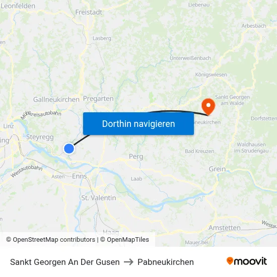 Sankt Georgen An Der Gusen to Pabneukirchen map