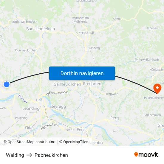 Walding to Pabneukirchen map