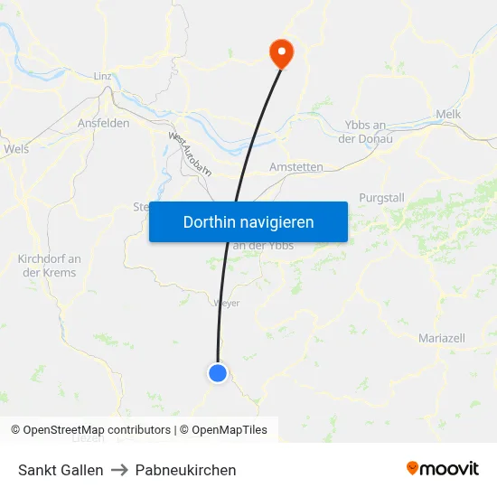 Sankt Gallen to Pabneukirchen map