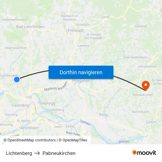 Lichtenberg to Pabneukirchen map