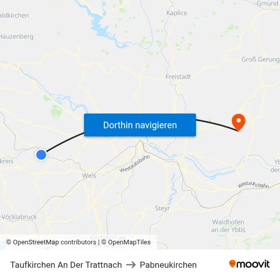 Taufkirchen An Der Trattnach to Pabneukirchen map