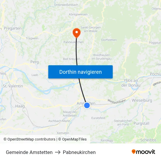 Gemeinde Amstetten to Pabneukirchen map