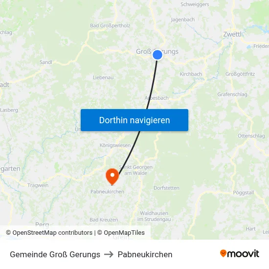 Gemeinde Groß Gerungs to Pabneukirchen map