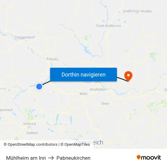 Mühlheim am Inn to Pabneukirchen map