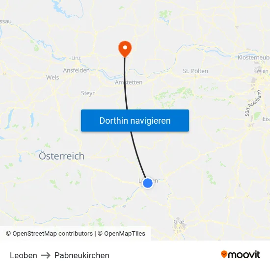 Leoben to Pabneukirchen map