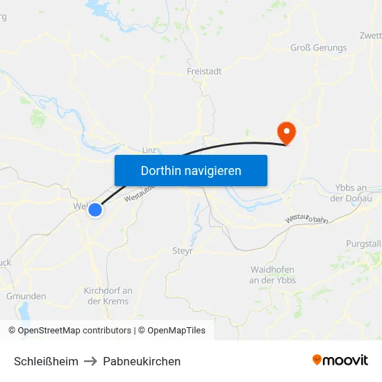 Schleißheim to Pabneukirchen map