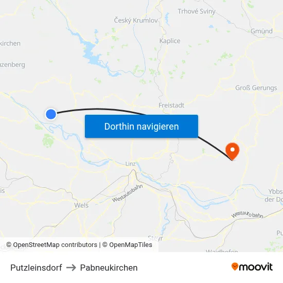 Putzleinsdorf to Pabneukirchen map