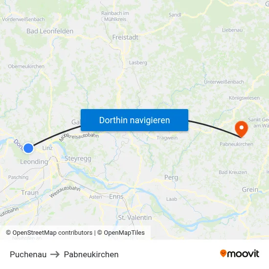 Puchenau to Pabneukirchen map