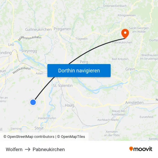 Wolfern to Pabneukirchen map