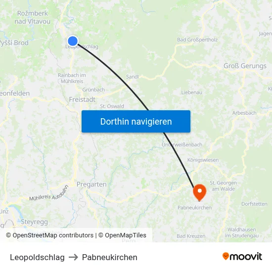 Leopoldschlag to Pabneukirchen map