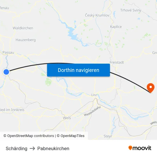 Schärding to Pabneukirchen map