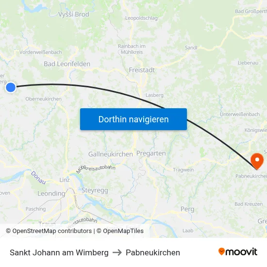 Sankt Johann am Wimberg to Pabneukirchen map