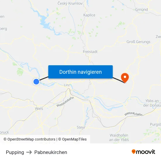 Pupping to Pabneukirchen map