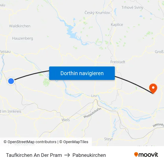 Taufkirchen An Der Pram to Pabneukirchen map