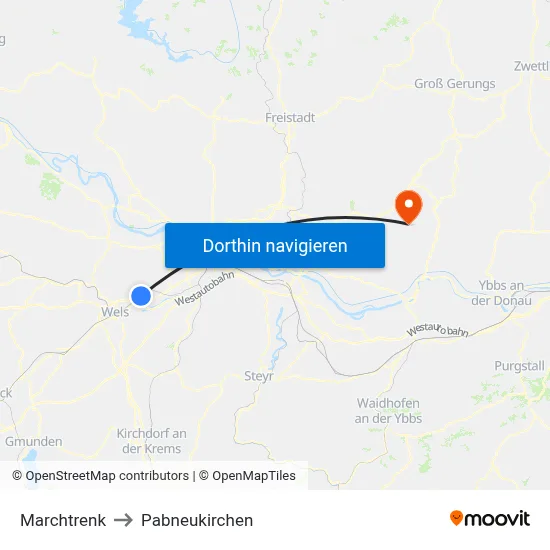 Marchtrenk to Pabneukirchen map