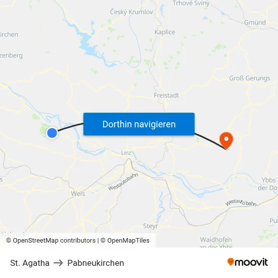 St. Agatha to Pabneukirchen map