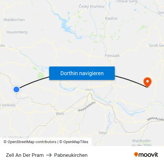 Zell An Der Pram to Pabneukirchen map