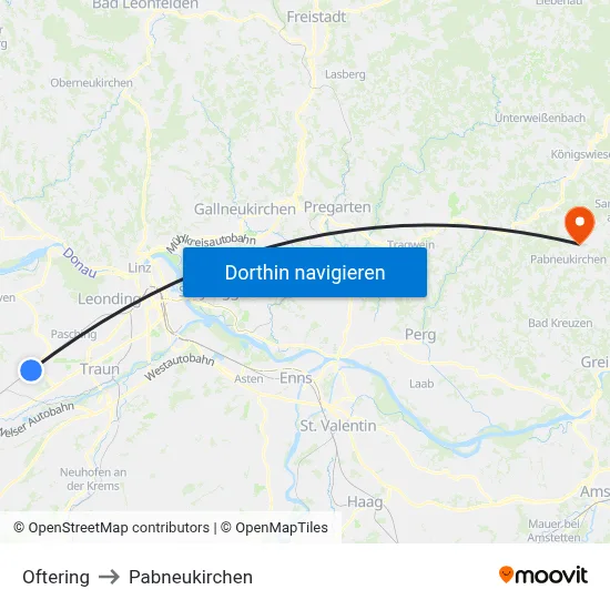 Oftering to Pabneukirchen map