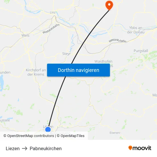 Liezen to Pabneukirchen map