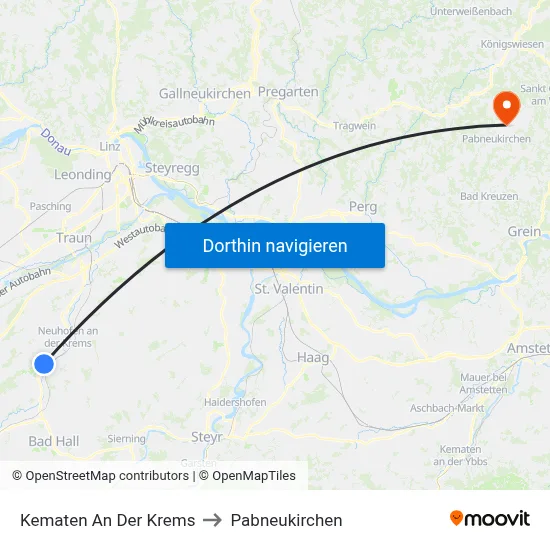 Kematen An Der Krems to Pabneukirchen map