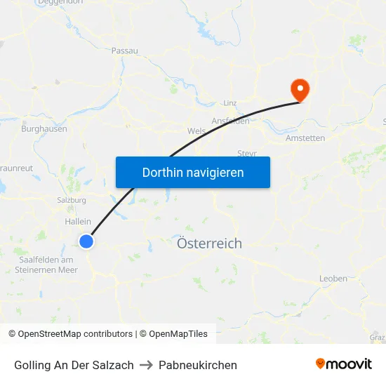 Golling An Der Salzach to Pabneukirchen map