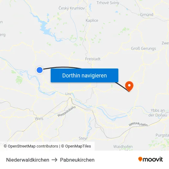 Niederwaldkirchen to Pabneukirchen map