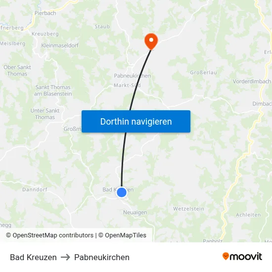 Bad Kreuzen to Pabneukirchen map