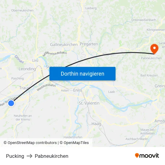 Pucking to Pabneukirchen map