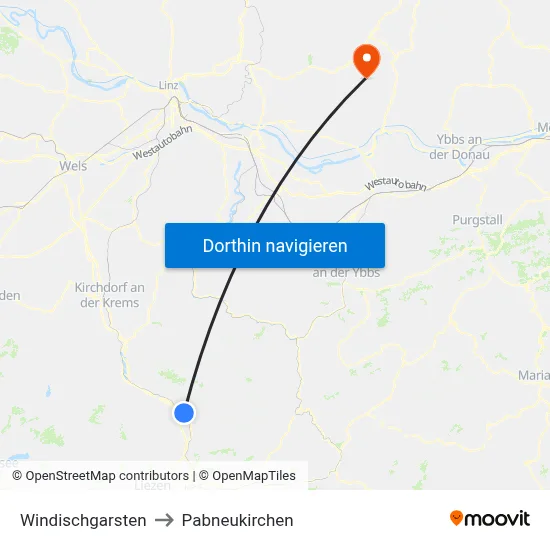 Windischgarsten to Pabneukirchen map