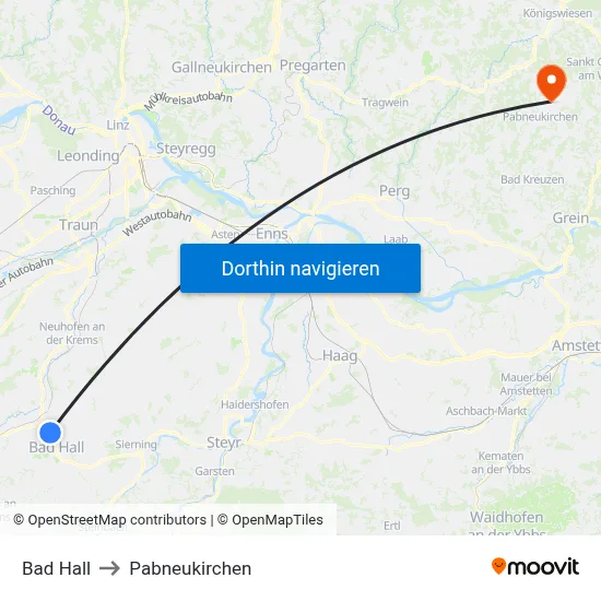 Bad Hall to Pabneukirchen map
