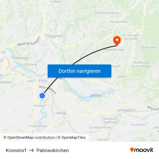 Kronstorf to Pabneukirchen map
