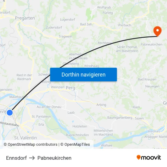 Ennsdorf to Pabneukirchen map