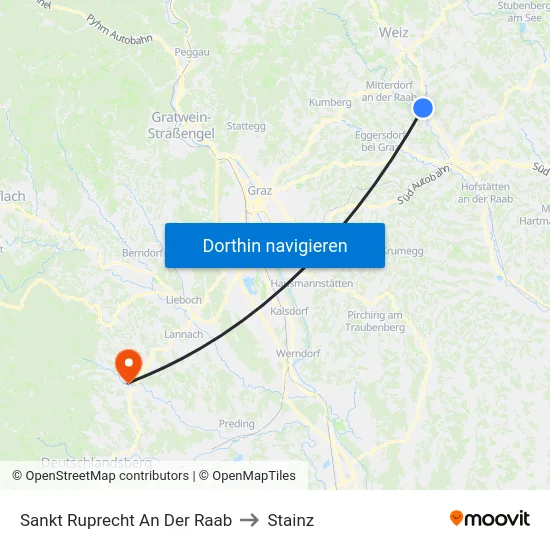 Sankt Ruprecht An Der Raab to Stainz map