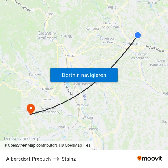 Albersdorf-Prebuch to Stainz map