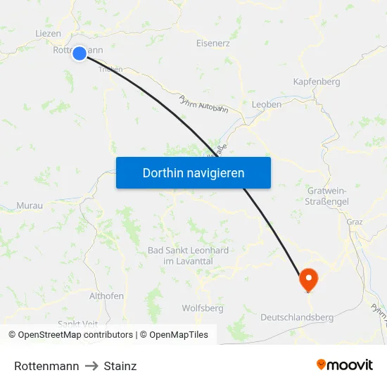 Rottenmann to Stainz map