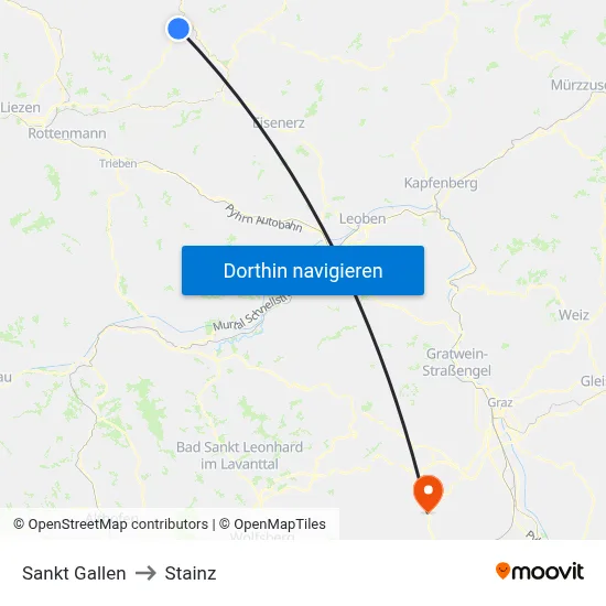 Sankt Gallen to Stainz map