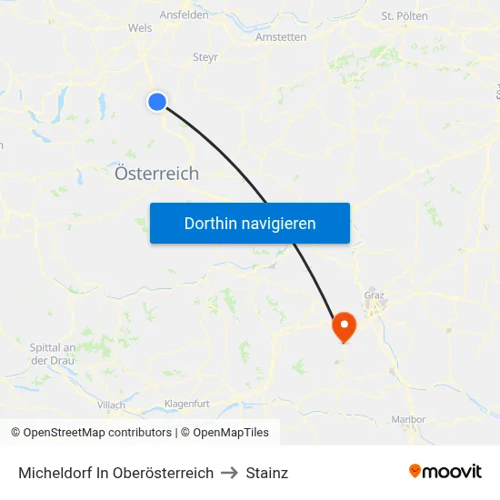 Micheldorf In Oberösterreich to Stainz map