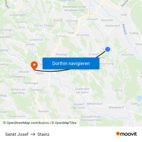 Sankt Josef to Stainz map